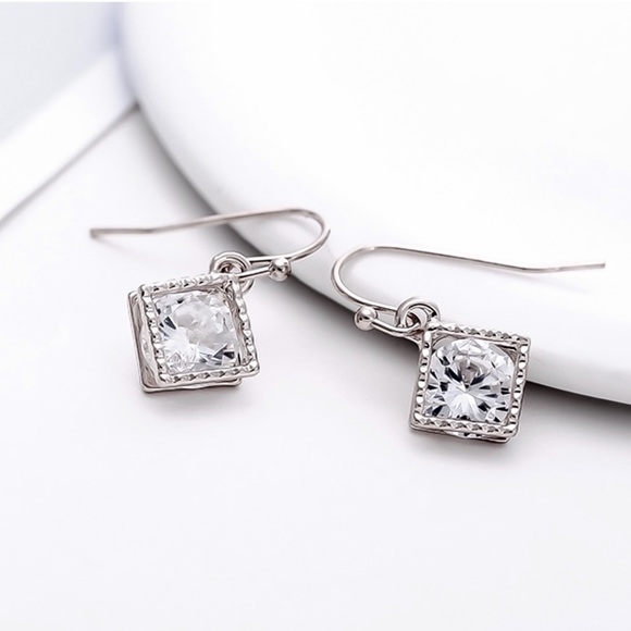 Jewelry - Square Framed Crystal Drop Earrings